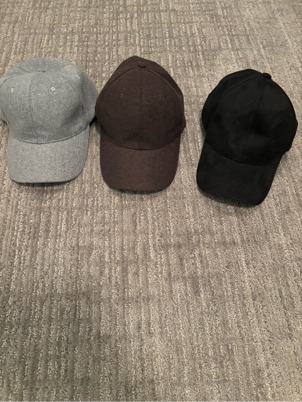 Felt Classic 3-Pack Men’s Solid Baseball Caps — Gray, Brown & Black